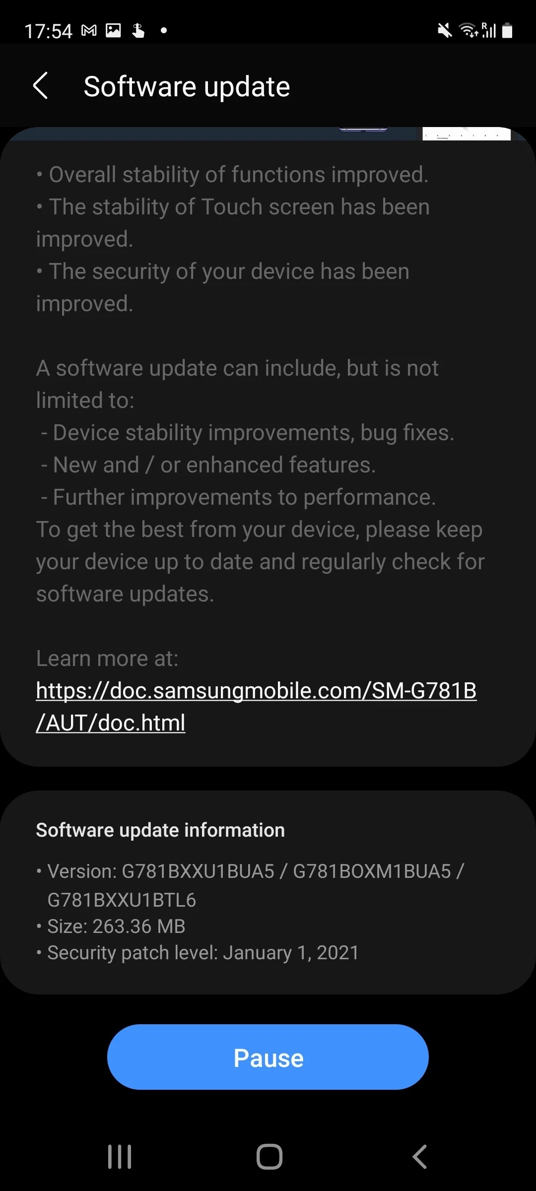 Samsung Galaxy S20 FE update