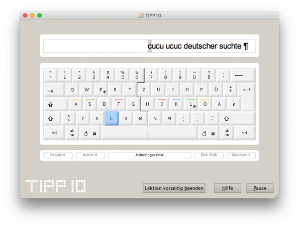 10-finger writing: The free Tipp10 tool is available for Windows, OS X, Linus and as a web app.  (Screenshot: Tip10)