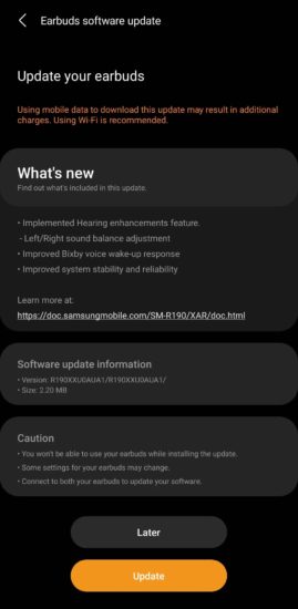 Samsung Galaxy Buds Pro - first update - list of changes