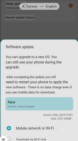LG Velvet Android 11 update