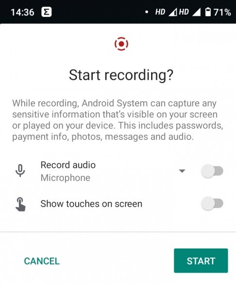Android 11 screen recording