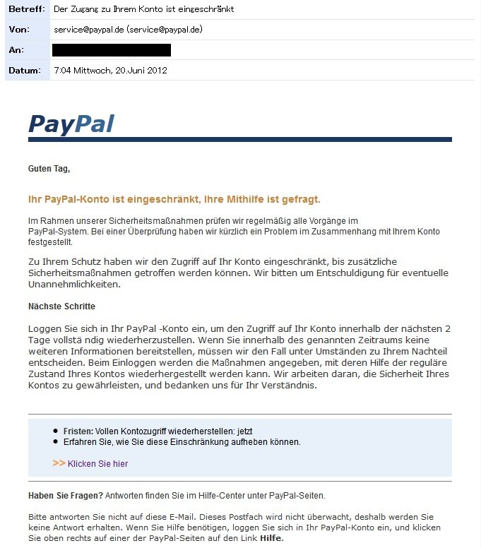 PayPal account blocked