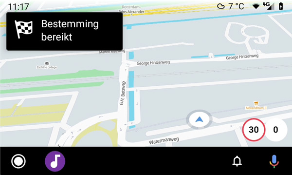 Flitsmeister Android Auto destination reached
