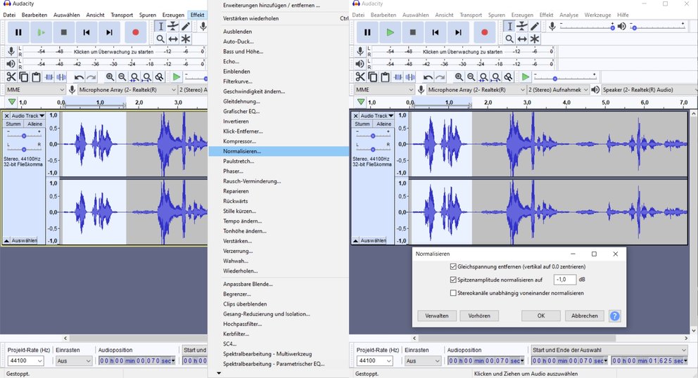 Audacity normalize MP3 to make it louder