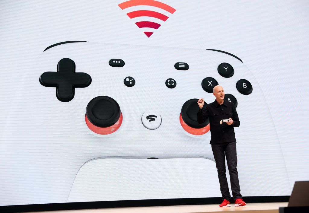 Stadia controller and Phil Harrison