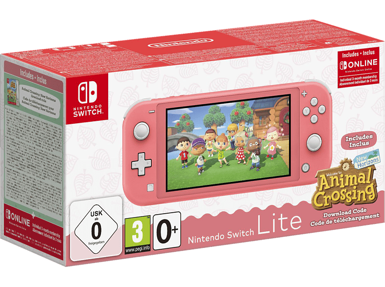 NINTENDO Switch Lite Coral incl. Animal Crossing and 3 months Switch Online membership game console