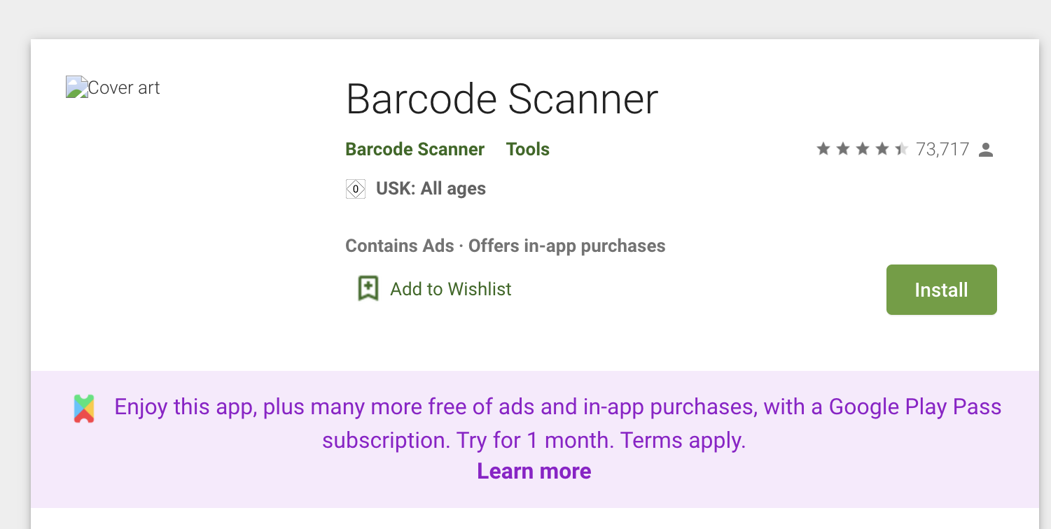 Barcode Scanner Google Play Pass
