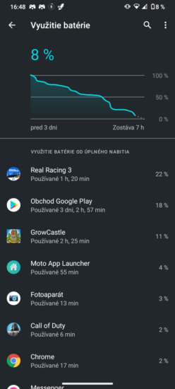 Snímka obrazovky výdrži batérie Motorola moto g30
