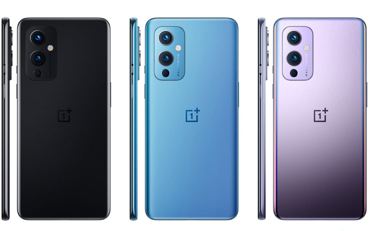 OnePlus 9 colors black, blue and purple