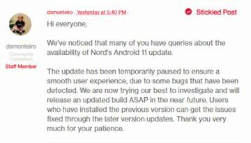 OnePlus Nord Android 11 will arrive later